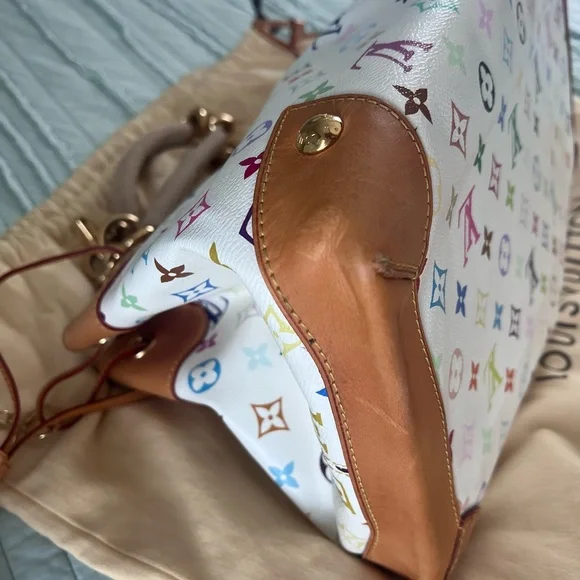 Louis Vuitton White Multicolor Monogram Canvas Shoulder Bag with Tan Trim - Picture 6 of 16